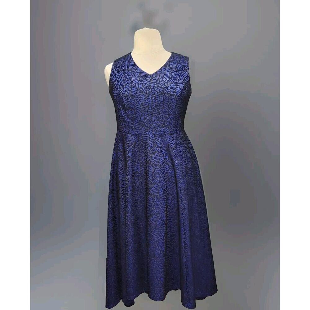 Roaman's Hi Low Hem A Line Maxi Dress Xl 14 Blueish Purple Black Lace Overlay